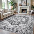 KOZYFLY Boho Area Rug 8x10 Ft Thin Rugs for Living Room Washable Bedroom Rug Non Slip Rugs for Dining Room Printed Faux Wool Rectangular Rug Floor Carpet for Dining Room Living Room, Grey