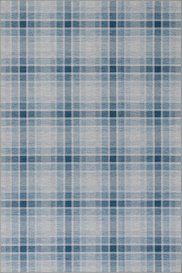 Dash & Albert Andri Plaid Blue Machine Washable Rug, 3 X 5 Feet, Blue/White Plaid Pattern