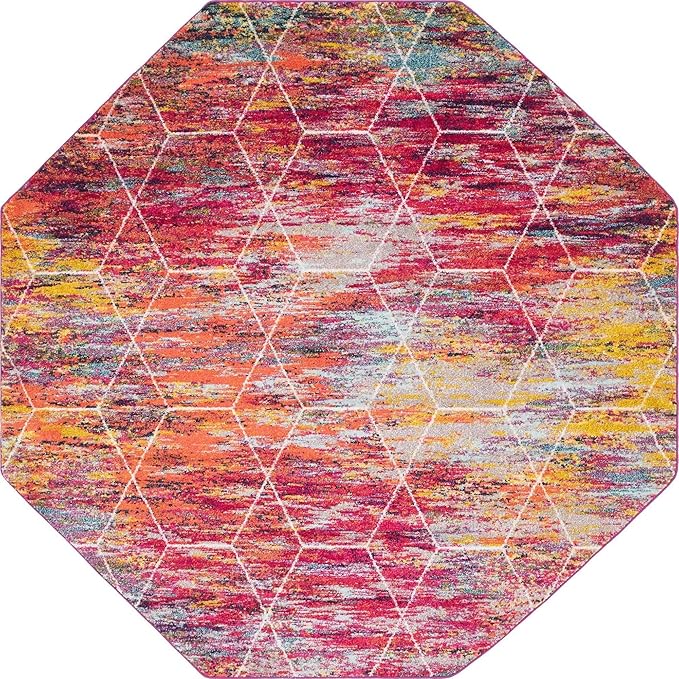 Unique Loom Trellis Frieze Collection Area Rug - Geometric (7' 10" Octagon, Multi/ Ivory)