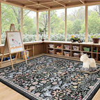 Area Rug Living Room Rugs: Floral 5x7 Washable Rug Vintage Soft Boho Non-Slip Carpet Indoor Stain Resistant Large Carpets for Bedroom Dining Room Farmhouse Nursery Hallway Home Office Dark Black