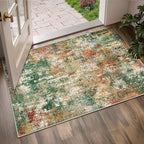 Washable Area Rugs 3'x5' Non-Slip Modern Abstract Soft for Living Room Entryway Bedroom Nursery, Print Pattern, Green Orange Rust Red Cream Colorful