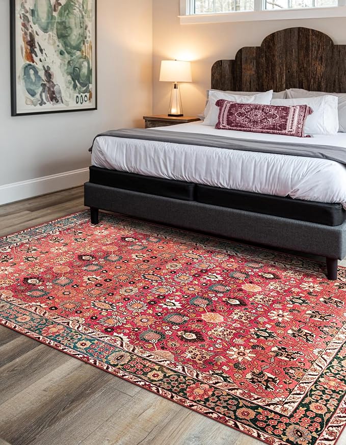 vivorug 6x9 Area Rug, Ultra-Soft Washable Rug for Living Room, Dinner Room, Bedroom, Non-Slip Vintage Red Rug, Indoor Carpet Large Area Rug