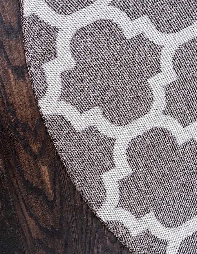 Rugs.com Lattice Collection Rug – 8 Ft Round Chocolate Brown Medium Rug Perfect for Kitchens, Dining Rooms