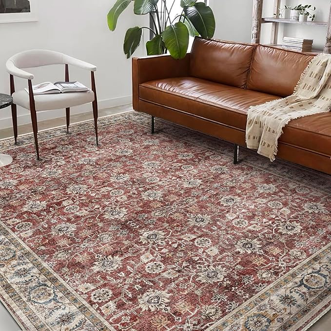 Washable Area Rug 10'x14' Boho Design Non-Shedding Easy Care Ideal for High Traffic Areas in Living Room Bedroom Office Coffee Table Kitchen Large Carpet