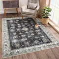 Bloom Rugs Washable Non-Slip 6' x 9' Rug - Black/Ivory Traditional Area Rug for Living Room, Bedroom, Dining Room, and Kitchen - Exact Size: 6' x 9'