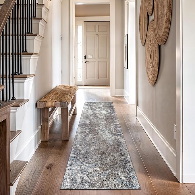 Rugshop Abstract Marble Shag Runner Rug Blue 2' 3" x 12' Great for Long Hallways, Open Entryways, or Galley Kitchens