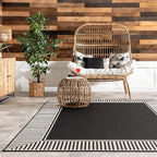 Nuloom Asha Black/Ivory, 4' x 6', Casual, Striped Border, Soft and Cozy, High Traffic, Stain Resistant, Easy Clean, Durable Area Rug for Indoor/Outdoor Patio, Deck, Porch, Garden, Courtyard