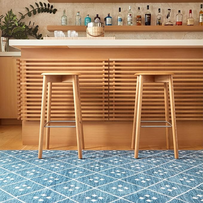 Dash and Albert Kota Machine Washable Area Rug - 2' x 3' Indigo - Diamond Accent Rug - Anti-Slip Backing, Lightweight, Machine Washable, High Traffic Areas Kitchen, Mudroom, Laundry Room