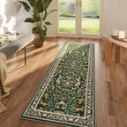 Runner Rug Washable Kitchen 2'x6' Floral Non-Slip for Entryway Indoor Soft Carpet Runner for Hallways, Kitchen, Laundry, Bedroom, Bathroom (Emerald Green)