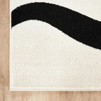 Abani Abstract Beige/Black Area Rug - 6'x9' - Modern Curved Line Design - Deco Collection - Easy to Clean - Durable for High Traffic Areas - Bedroom, Office & Kitchen - Medium Pile