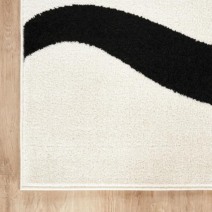 Abani Abstract Beige/Black Area Rug - 4'x6' - Modern Curved Line Design - Deco Collection - Easy to Clean - Durable for High Traffic Areas - Bedroom, Office & Kitchen - Medium Pile