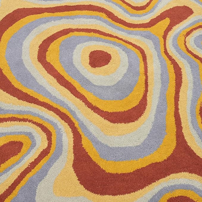 Irregular Shaped Handmade Wool Area Rug | Modern Colourful Stripe Premium Carpet | Perfect for Living Room, Bedroom, Dining Room & Home Decor (Desert, 3x3 ft)