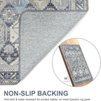 Bavni Washable Rug 6x9 Area Rug for Living Room Bedroom Dining, Washable Vintage Print Carpet, Ultra-Thin Chenille Low Pile Lightweight Rug with Non Slip Backing, Blue
