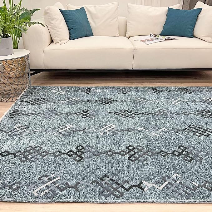 Alfa Rich 3x5 Bluish Gray Washable Area Rugs for Living Room Bedroom Kitchen Decor Cotton Runner