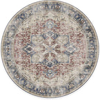 RUGGABLE Washable Vintage Area Rug – Kamran Royal Blue 6 ft Round, Stain-Resistant, Non-Slip – Medium Machine Washable Rugs for Living Room, Bedroom, Hallway, Entryway & Office–with Standard Pad