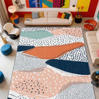 Abstract Rug, Polka Dot Color Block Area Rugs 5x6, Boho Multicolor Non Slip Thin Carpets House Decor #C045