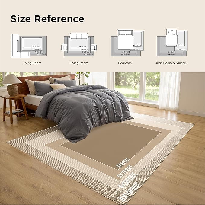 Bedsure 3x5 Faux Wool Area Rugs for Living Room, Machine Washable Carpet, Non-Slip Backing, Pet Friendly Throw Rug for Bedroom Dining Room, Linen