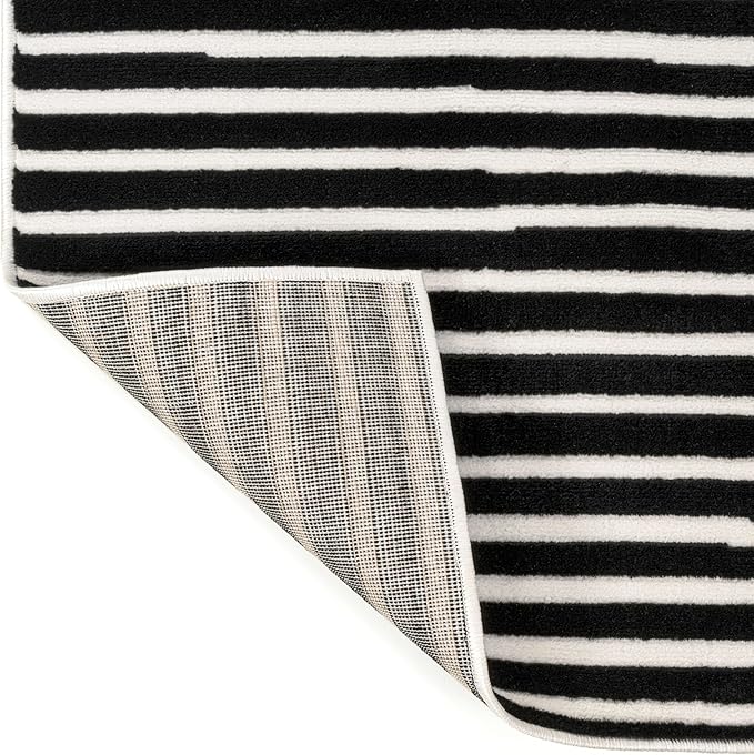JONATHAN Y Hallie High-Low Curve Black/White 2x8 Indoor Runner Rug, Minimalist Geometric, Modern, Non-Shedding, Stain Resistant for Bedroom, Living Room, Kitchen (SCN100F-28)