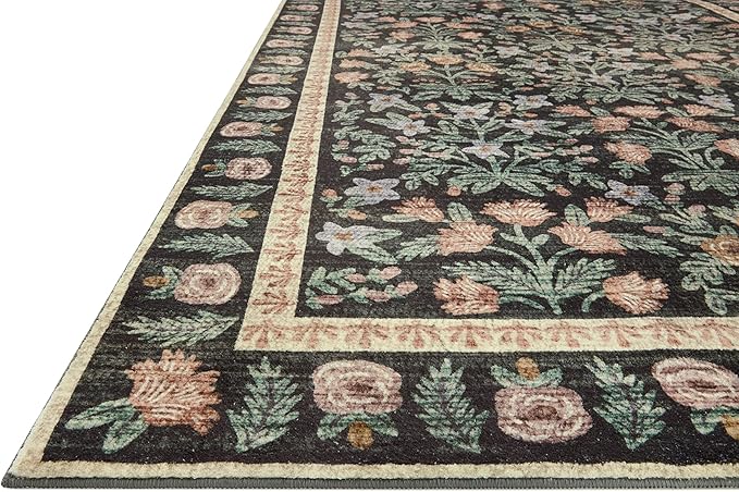 Loloi Rifle Paper Co. Eden Collection EDE-02 Mughal Garden Black 2'-0" x 5'-0" Accent Rug feat. CloudPile™