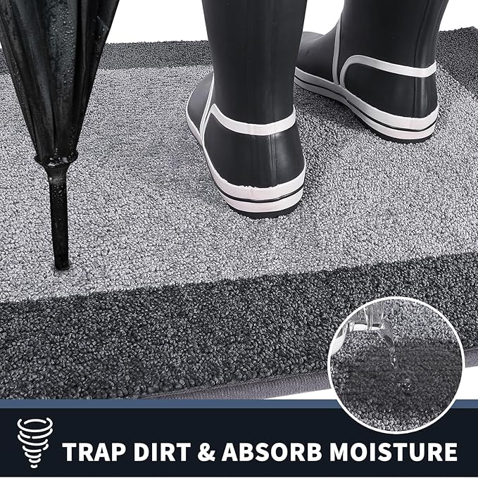 PURRUGS Dirt Trapper Door Mat 34" x 60", Non-Slip/Skid Machine Washable Entryway Rug, Shoes Scraper, Throw Rug, Super Absorbent Area Rug for Muddy Wet Shoes and Paws, Light Grey & Grey