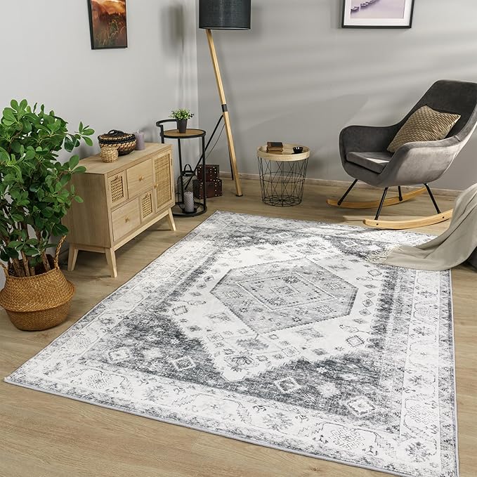 Paco Home Oriental Area Rug with Faded Vintage Look in Grey, Size: 2'8" x 4'11"