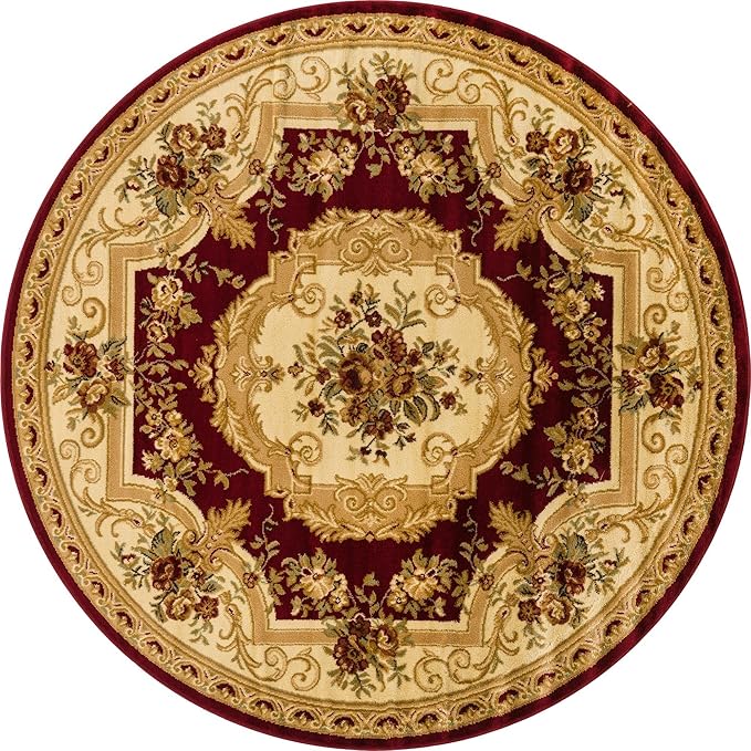 Rugs.com Chateau Collection Rug – 6 Ft Round Red Medium Rug Perfect for Kitchens, Dining Rooms