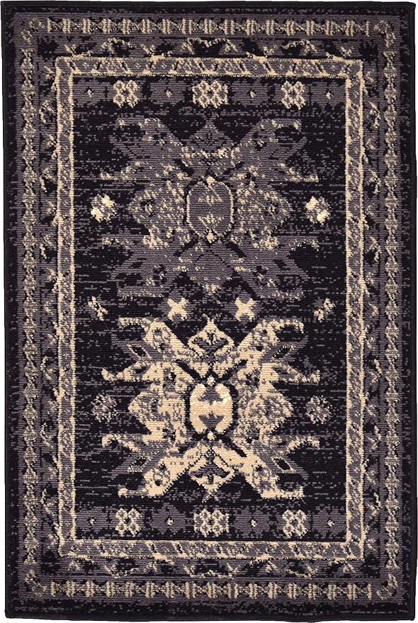 Unique Loom Taftan Collection Border Geometric Tribal Inspired Design Area Rug (2' 2 x 3' 0 Rectangular, Black/ Gray)