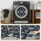 Tangsoo Black 3x5 Rug, Washable Vintage Rugs Indoor Area Rug, Non Slip Accent Rug,Floral Print Carpet, Soft Low Pile Rug for Living Room Dorm Bedroom Bedside Entryway Bathroom