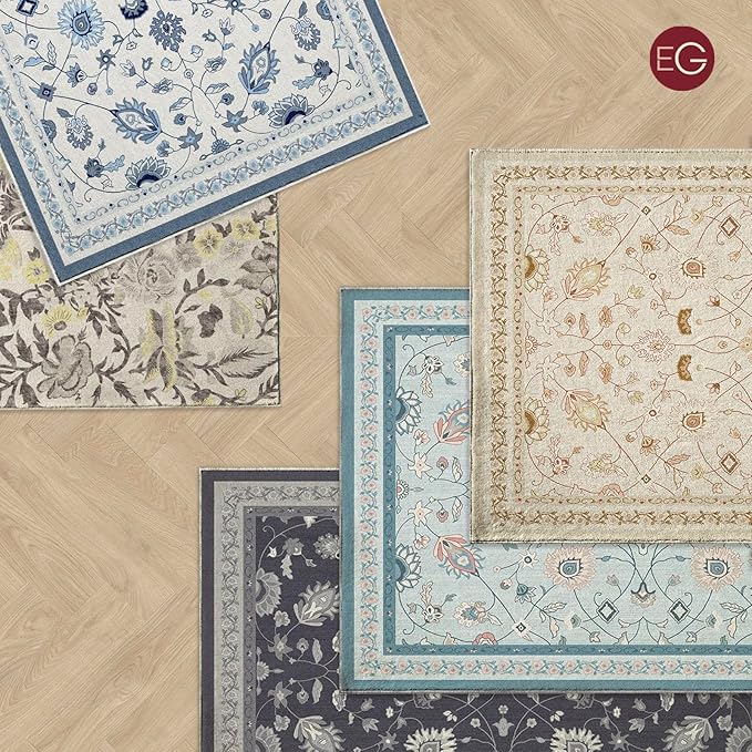 EVERGRACE Hallyway Area Runner Rugs 2x10, Boho Floral Faux Wool Indoor Outdoor Rugs, Washable Rugs for Bedroom Dining Room Living Room Kitchen, Low Pile Floor Mat Carpet for Home Decor, Natural Beige
