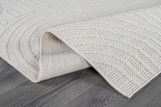 Beverly Rug Micro Loop Large Area Rug White 10x14 Modern Luxury Circle Geometric Durable Indoor Area Rugs for Living Dining Room Office Stain Resistant Non Shedding Casual Indoor Carpet White 10x14