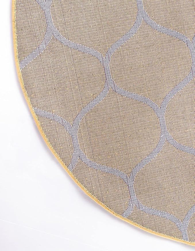 Rugs.com Lattice Frieze Collection Rug – 5' Round Yellow Medium Rug Perfect for Kitchens, Dining Rooms