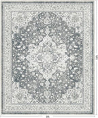 Marsail 8x10 Machine Washable Area Rug,Soft & Slip-Resistant, Vintage Floral Short-Pile with Reinforced Bound Edges, Large Rug for Living Room, Dining Room, Bedroom,Light Grey