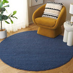 SAFAVIEH Natura Collection Area Rug - 4' Round, Navy & Blue, Handmade Wool Blend, Textured Design, Ideal for Living Room, Bedroom, Dining Space (NAT620M)