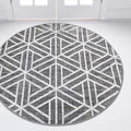 Rugs.com Lattice Trellis Collection Rug – 3 Ft Round Gray Low-Pile Rug Perfect for Kitchens, Dining Rooms