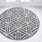 Rugs.com Lattice Trellis Collection Rug – 3 Ft Round Gray Low-Pile Rug Perfect for Kitchens, Dining Rooms