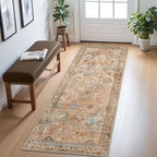 Bavni Washable Rug 8x10 Area Rug for Living Room Bedroom Dining, Washable Vintage Print Carpet, Ultra-Thin Low Pile Lightweight Rug with Non Slip Backing, Sunset Yellow