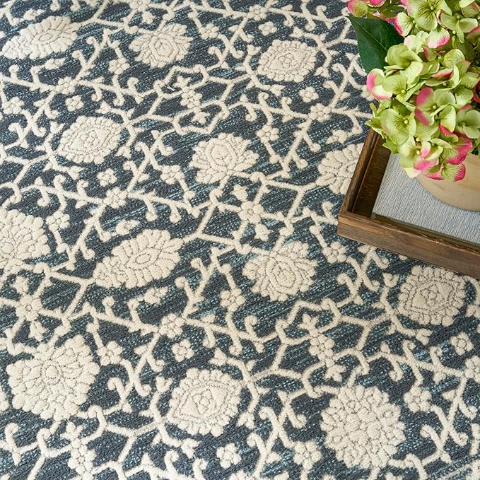 Nourison Home Grace Blue 7'10" x 9'10" Area Rug - Easy Clean, Non Shedding, Bed Room, Living Room, Dining Room, Kitchen (8' x 10')