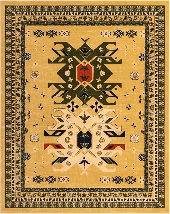 Unique Loom Taftan Collection Border Geometric Tribal Inspired Design Area Rug (8' 0 x 10' 0 Rectangular, Gold/ Gray)