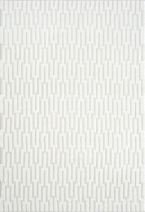 Abani Cream Area Rug for Living Room, Bedroom -Geometric Pattern - 4 x 6 -Durable & Easy to Clean