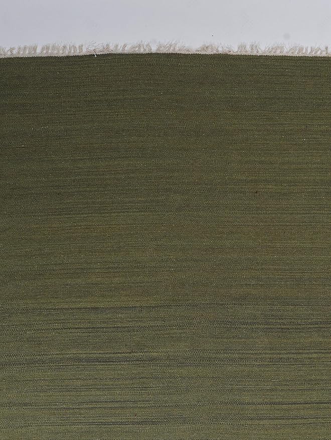 Rugsotic Carpets Hand Woven Flat Weave Kilim Wool 4'x6' Area Rug Solid Olive D00111