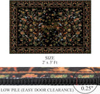 Door Mat Entryway Rug 2x3, Machine Washable Non-Slip Small Area Rug, Boho Floral Low Pile Throw Rugs for Entrance, Front Door, Entry, Kitchen, Kids Room（Black）