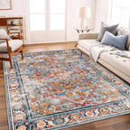 6'x9' Washable Vintage Area Rug Boho Chic Medallion Distressed Design Non-Shedding Easy Care Ideal for High Traffic Areas in Living Room Bedroom Kitchen Office Large Carpet