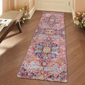Lahome Bohemian Floral Medallion Runner Rug - 2x6 Hot Pink Hallway Runner Laundry Mat, Machine Washable Non-Slip Soft Indoor Carpet for Bathroom Bedside Basement Camper Home Decor, Fuchsia/Multi