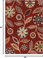 Maples Rugs Reggie Floral Area Rug - Made in USA - Low Pile, Non Slip, Pet-Friendly Mat for Living Room, Bedroom, and Office, 5' x 7', Merlot