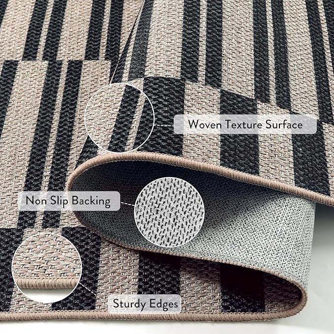 Lahome Striped Easy Jute Entryway Runner, 2x6 Kitchen Mats for Floor Black Rug Runners for Hallways Non Slip Indoor Outdoor Carpet, Farmhouse Non Shedding Floor Carpet for Laundry Porch Corridor