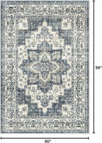 Dripex Vintage Washable Area Rug - 5x8 Distressed Rugs for Living Room Bedroom Oriental Medallion Floral Print Carpet Low-Pile Indoor Soft Non-Slip Accent Rug Farmhouse Office Home Decor
