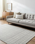Mark&Day Wool Rugs, 5x8 Ishaq Solid and Border Light Grey Area Rug, Grey Ivory Carpet for Living Room, Bedroom or Kitchen (5' x 7'6")