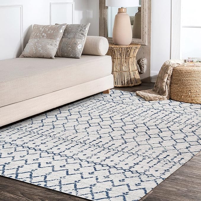 JONATHAN Y Boho Vintage Diamond Cream/Navy Indoor Area Rug 9X12 ft, Moroccan Hype for Living Room, Bedroom, Kitchen, Office, Easy-Cleaning, High Traffic, Pet-Friendly, Non-Shedding (MOH101F-9)