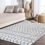 JONATHAN Y Boho Vintage Diamond Cream/Navy Indoor Area Rug 4X6 ft, Moroccan Hype for Living Room, Bedroom, Kitchen, Office, Easy-Cleaning, High Traffic, Pet-Friendly, Non-Shedding (MOH101F-4)