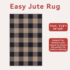 Tangsoo Checkered Easy Jute Rug,3x5 Washable Area Rug for Bedroom,Non-Slip Black Indoor Outdoor Rug Modern Farmhouse Low Pile Carpet for Patio Backyard Entryway